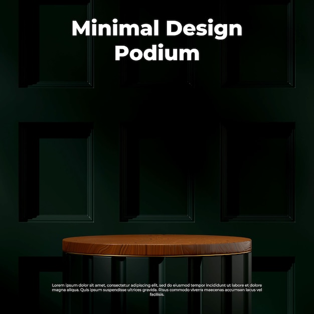 PSD scene mockup elegant wood and gold podium in square deep dark green wall 3d image render