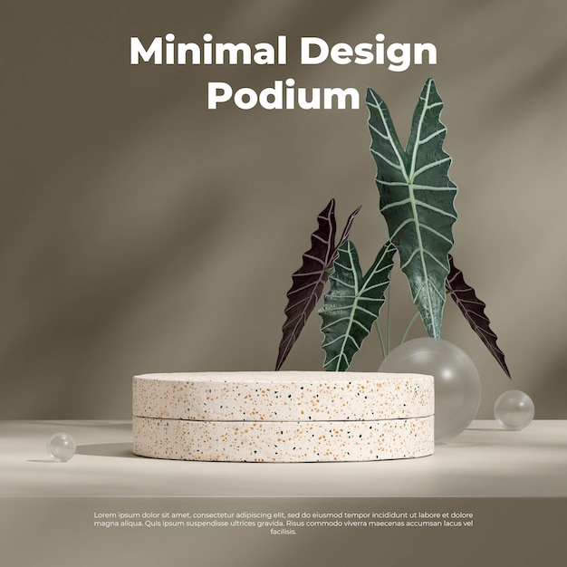 Scène mockup natuurlijk terrazzo podium in vierkante alocasia plant groene muur 3d render afbeelding