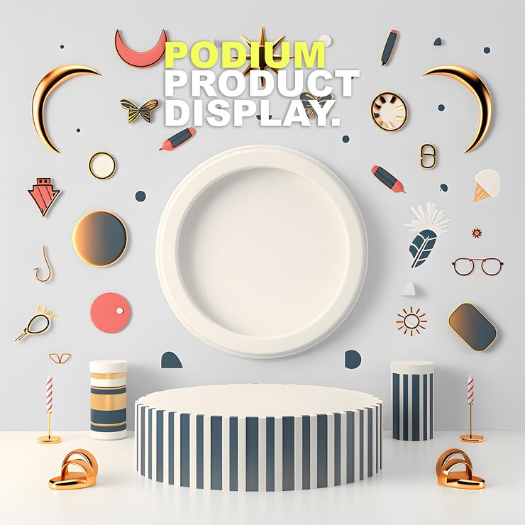 PSD scene podium stage display mockup for product presentation podium for product display showcase