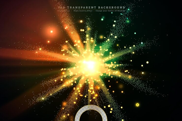 PSD scene stage light with colored spotlights and smoke on transparent background
