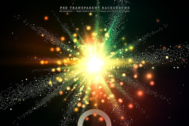 PSD scene stage light with colored spotlights and smoke on transparent background