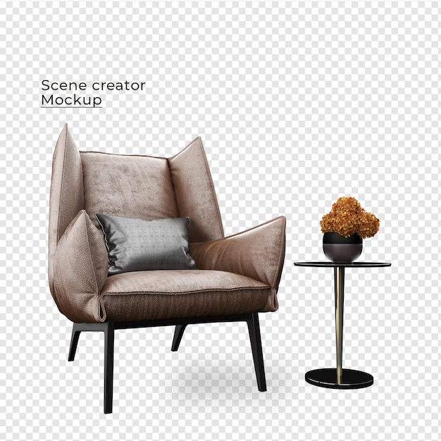 Scenes creator sofa aim chair near potted flower decoration design