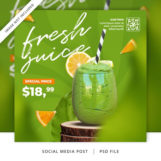 Сцены Green Fresh Drink Flyer или баннер в социальных сетях