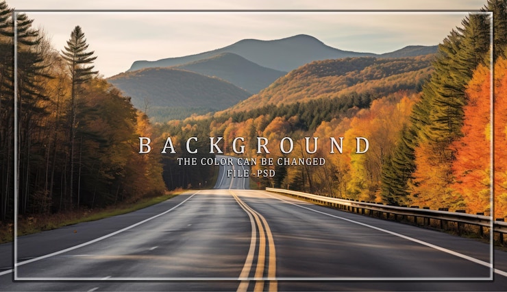 PSD scenic fall foliage road through the mountains