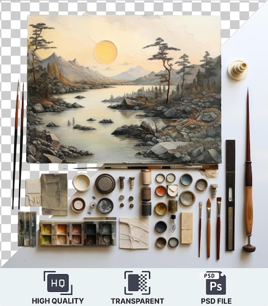 Scenic landscape painting set the lake