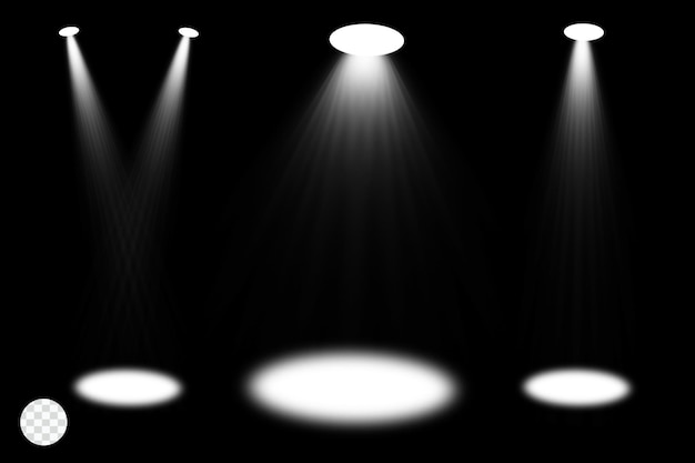 PSD scenic spotlights illuminated on transparent background