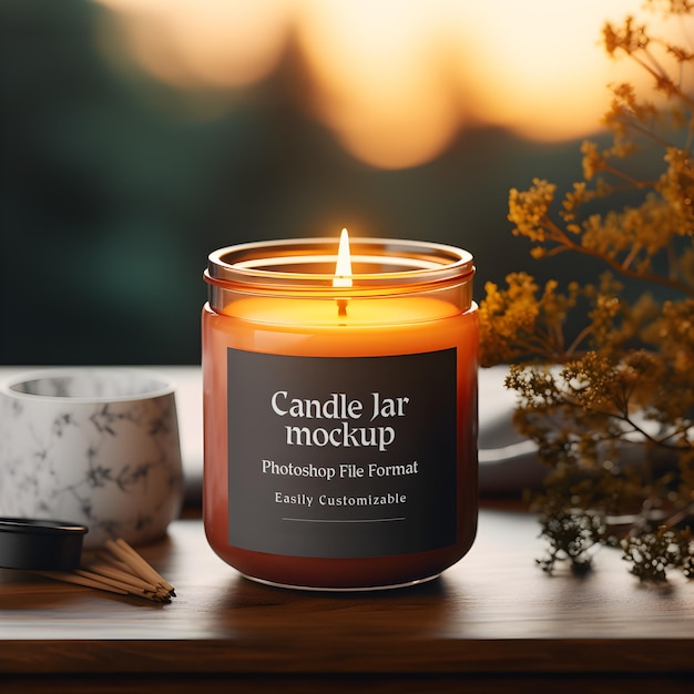 PSD scented candle glass jar label packaging mockup