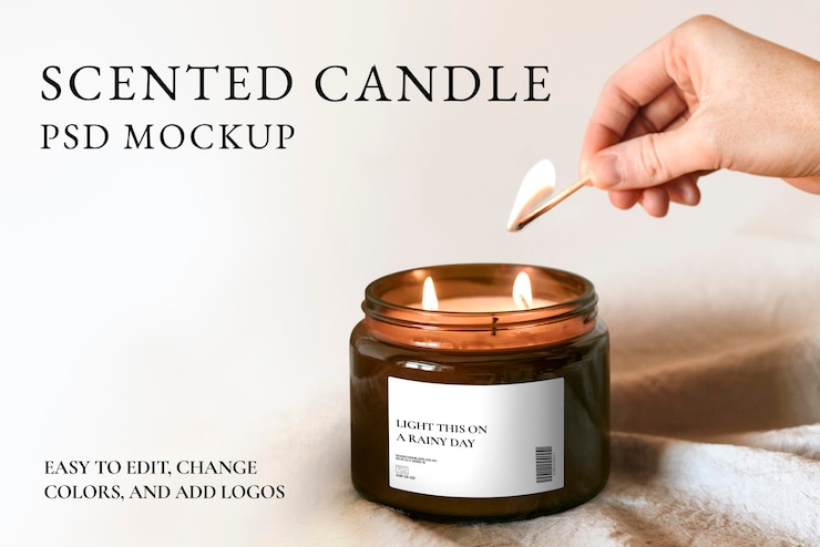 PSD scented candle jar psd mockup minimal style