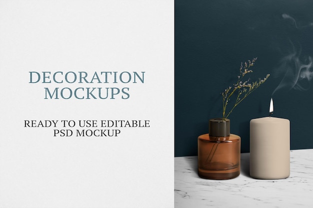 PSD scented candle mockup psd in green and white marble