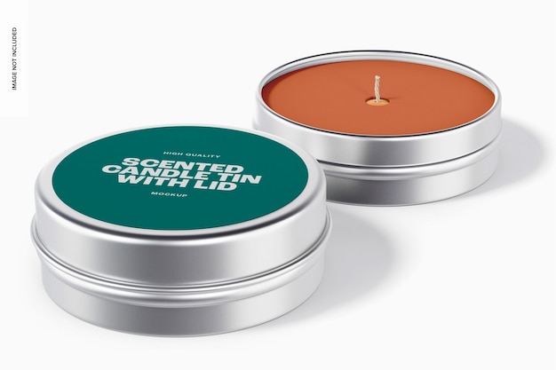 scented candle tins with lid mockup, opened and closed