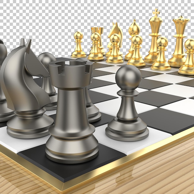 Schaakbord op transparante achtergrond 3D-rendering illustratie