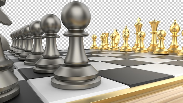 Schaakbord op transparante achtergrond 3D-rendering illustratie