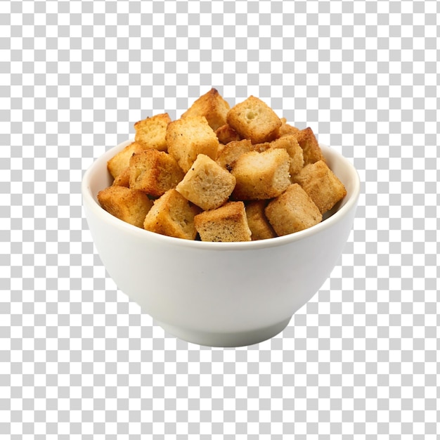 Schaal met croutons op een doorzichtige achtergrond