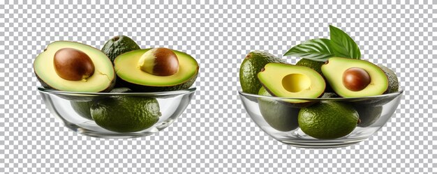 PSD schaal met hele en halve avocado's geïsoleerd op een doorzichtige achtergrond