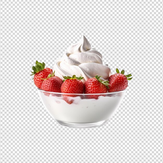 Schaal yoghurt met fruit en noten op een doorzichtige witte achtergrond