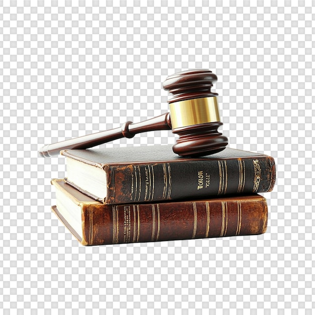 Schalen van gerechtigheid hamer en wetboeken geïsoleerd op een transparante achtergrond