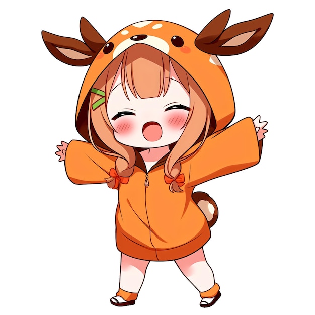 PSD schattig chibi-meisje dat een hert hoodie draagt