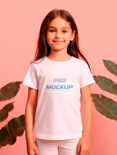 PSD schattig meisje met witte t-shirt mockup ontwerp psd