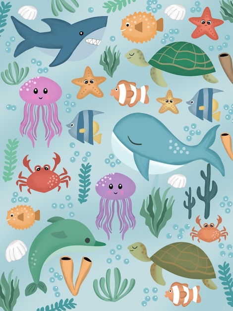 Schattig onder de zee behang