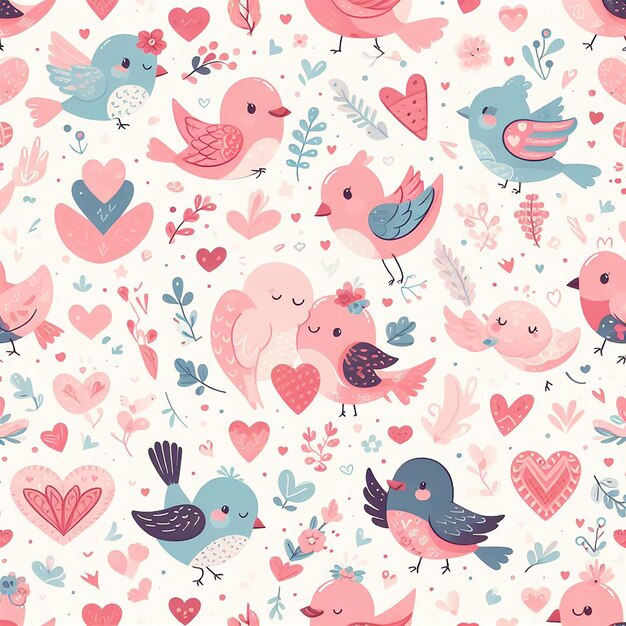 PSD schattig valentines patroon met romantische vogels