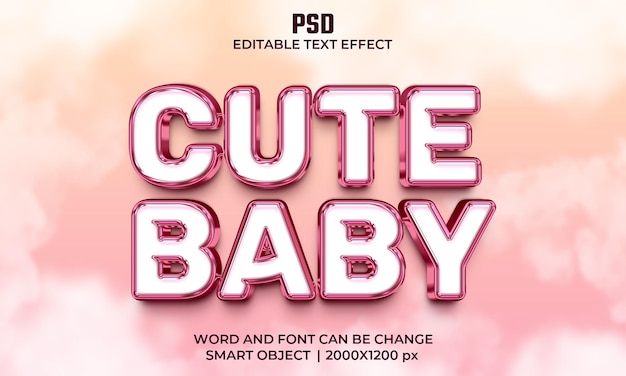 PSD schattige baby 3d bewerkbaar teksteffect premium psd met achtergrond