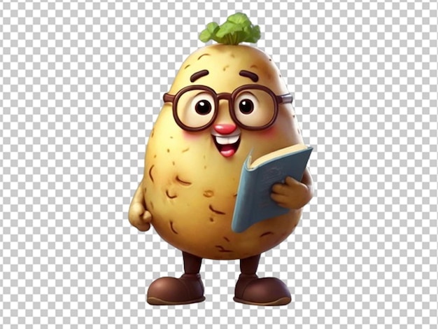PSD schattige cartoon aardappel staande en leesboek