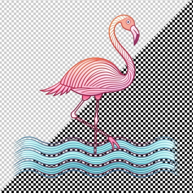 PSD schattige cartoon flamingo in de zee vector op doorzichtige achtergrond