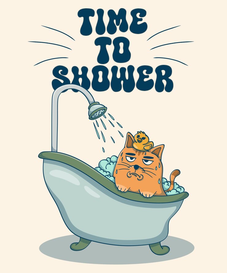 PSD schattige cartoon illustratie kat is geïrriteerd omdat zijn bad