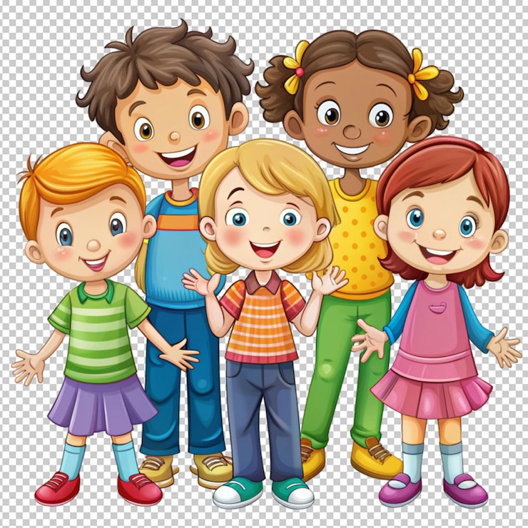 PSD schattige cartoon kleine kinderen met kleurrijke