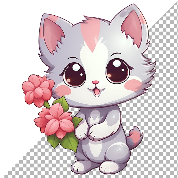 PSD schattige kat met bloemen clipart kinderen illustratie voor t-shirt sticker ontwerp.