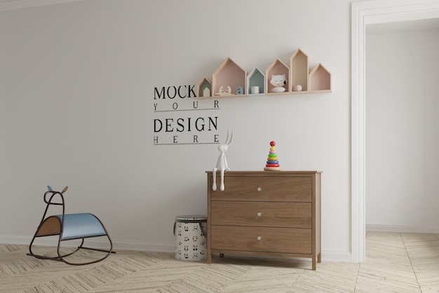 schattige kinderen slaapkamer met muur mockup 3d illustratie