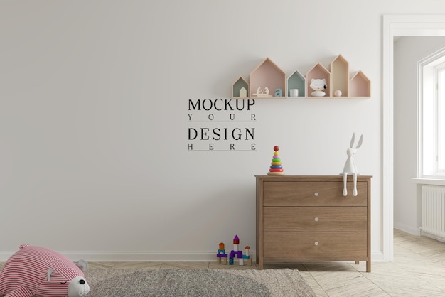 schattige kinderen slaapkamer met muur mockup 3d illustratie