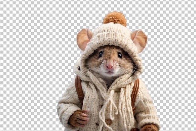 PSD schattige muis in winterkleren en muts