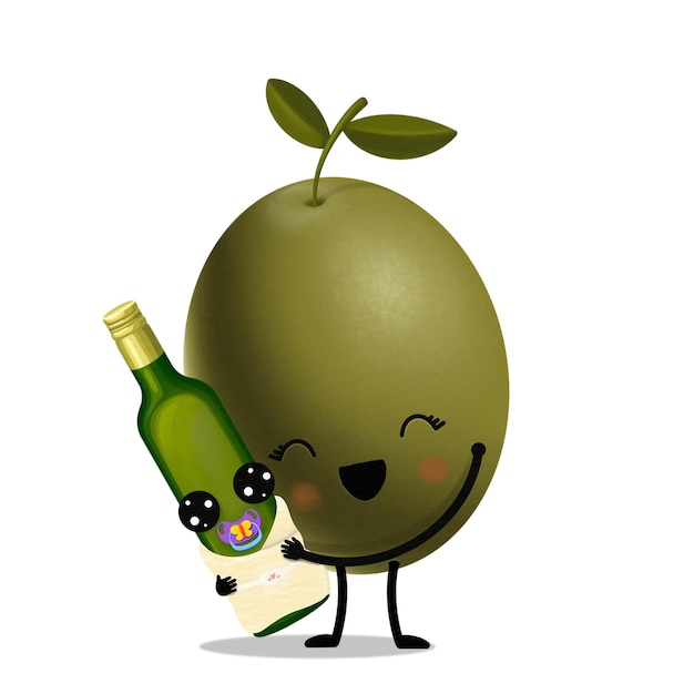 schattige olijf en haar lieve olie fles baby