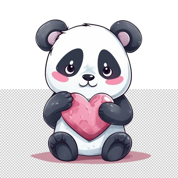 PSD schattige panda met een hart cartoon personage illustratie