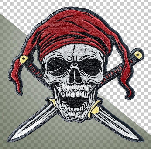 Schedel met rode bandana en gekruiste zwaarden ontwerp cut out stock png