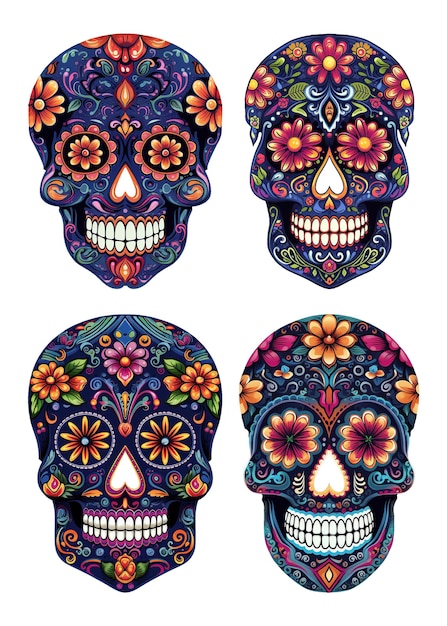 PSD schedelillustratie met mexicam-ornament voor vieringsdag van de doden