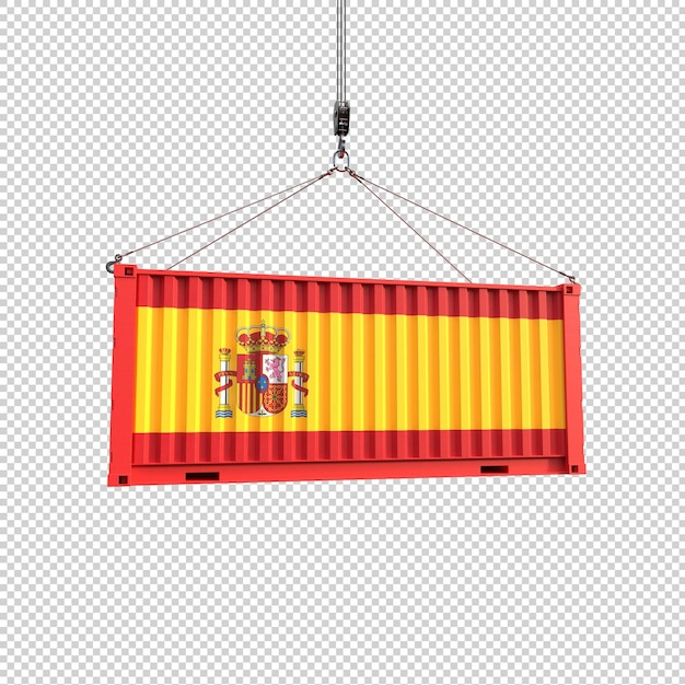 PSD scheepvaartcontainer met spaanse vlag op transparante achtergrond