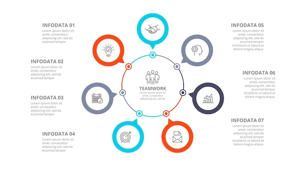 Schemat Cyklu Z 7 Okręgami Infograficzny Szablon Projektu Z Siedmioma Krokami Lub Opcjami