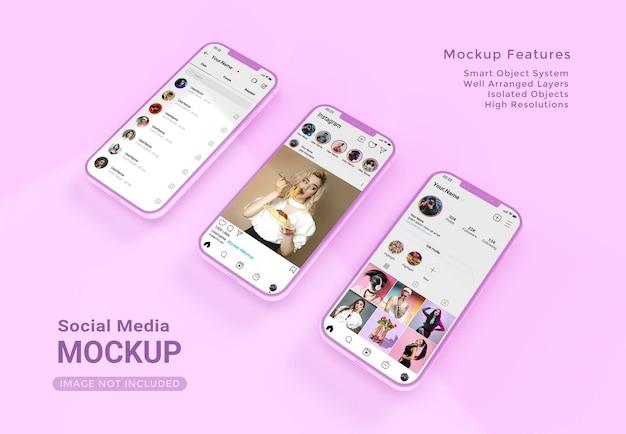 PSD scherm mobiele telefoon instagram mockup