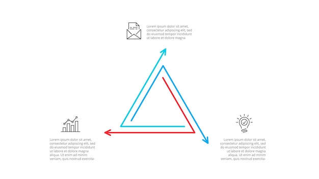 PSD schets driehoek met pijlen voor infografische sjabloon zakelijke presentatie met 3 opties