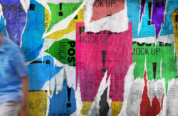 Scheur poster grunge muur mockup realistisch