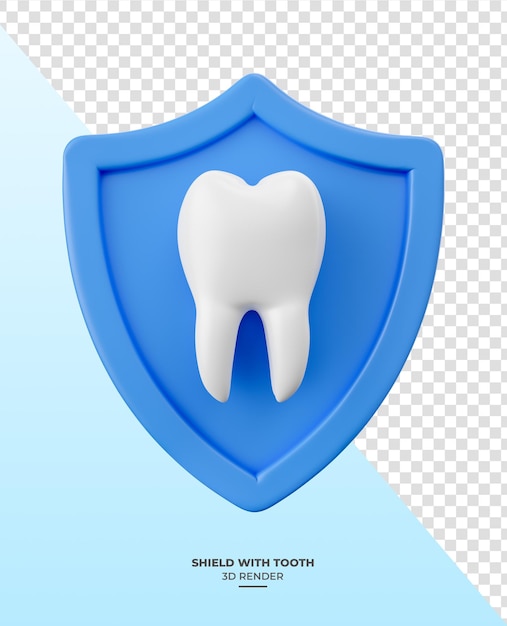 Schild met tand in 3d-weergave met transparante achtergrond
