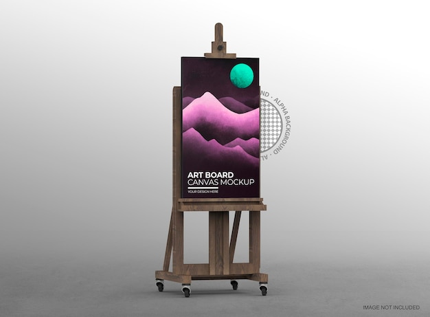 Schildersezel met canvas mockup voor kunstenaars, reclame en communicatie tentoonstelling.