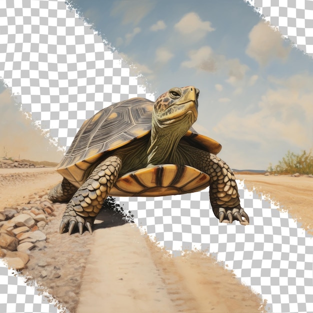 PSD schildpad die de weg kruist in de midwest-zomer