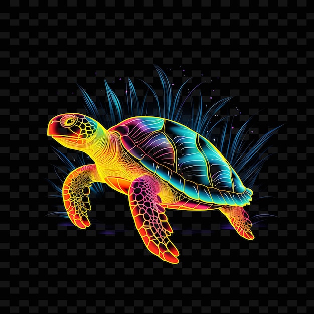 PSD schildpad tropische oase langzaam bewegende neonlijnen schelpen schelp png y2k vormen transparant licht arts