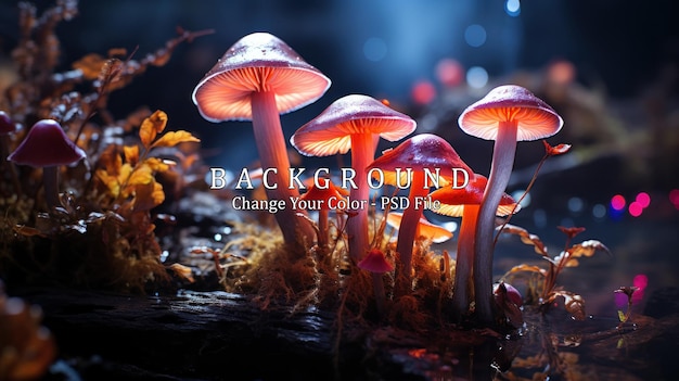 PSD schimmels in het regenwoud's nachts een prachtige macro opname van kleine paddenstoelen