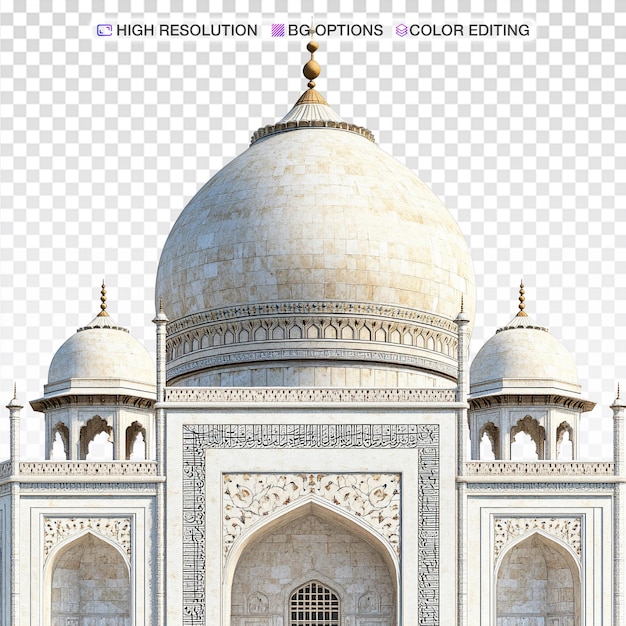 Schitterende close-up van de Taj Mahal-toren tegen een witte achtergrond