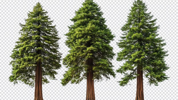 Schitterende geïsoleerde sequoia's op een transparante achtergrond voor milieubewustzijns- en natuurprojecten