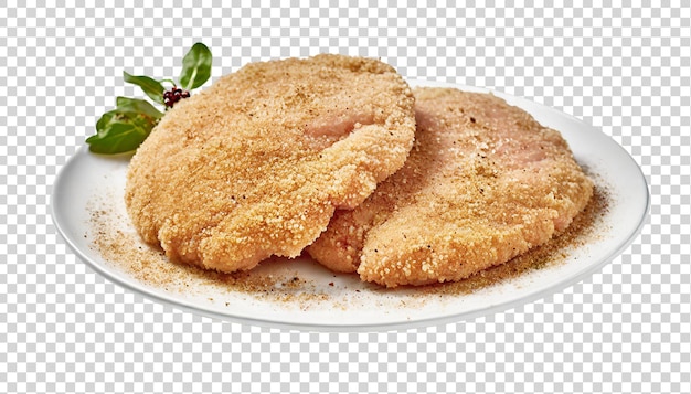 Schnitzel op een wit bord geïsoleerd op een doorzichtige achtergrond